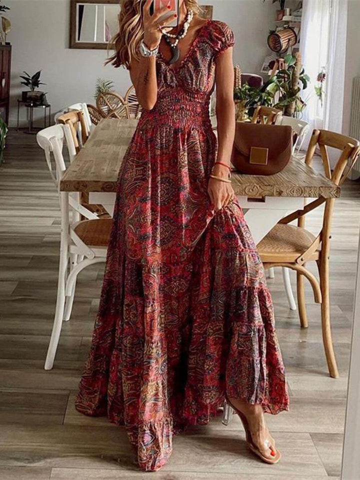 Vestido bohemio con estampado floral y cintura