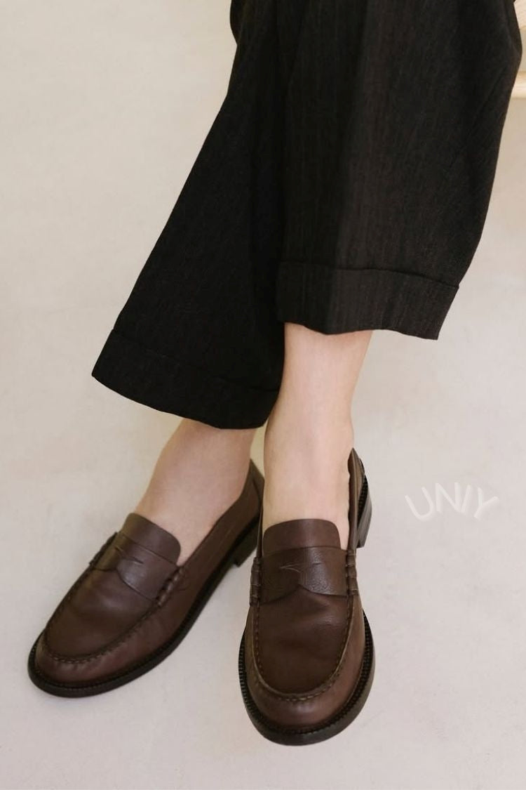 Mocassins Penny Vintage em Couro Marrom Escuro com Bico Redondo [Pré-venda]