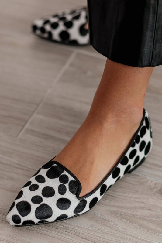 Polka Dot Faux Leather Pointed Loafer Flats [Pre Order]