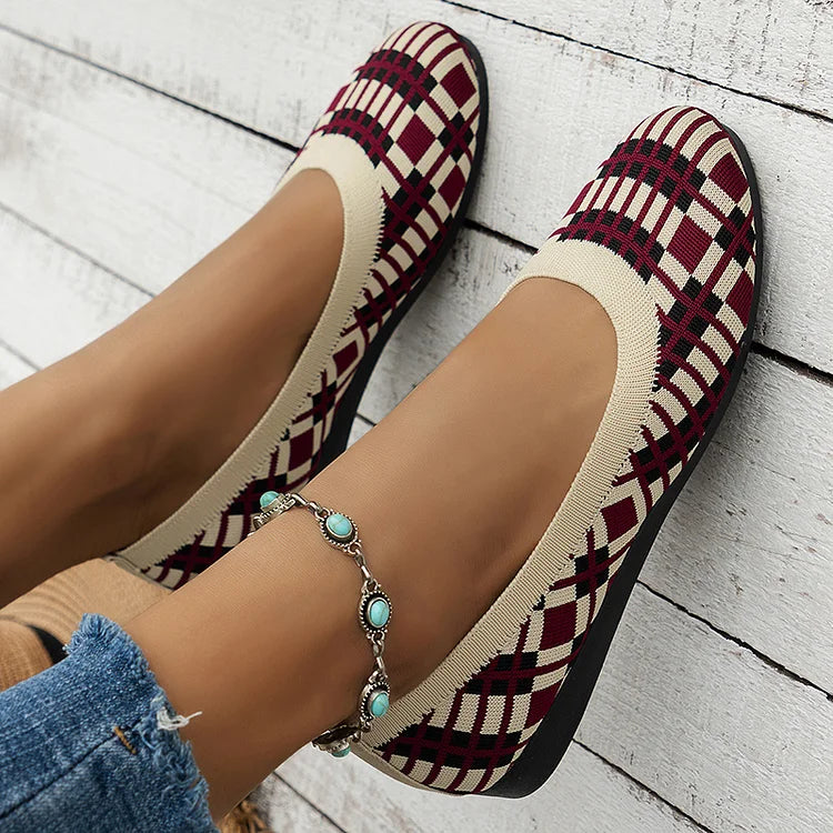 Casual Geo Pattern Print Round Toe Low-Top Knit Loafers