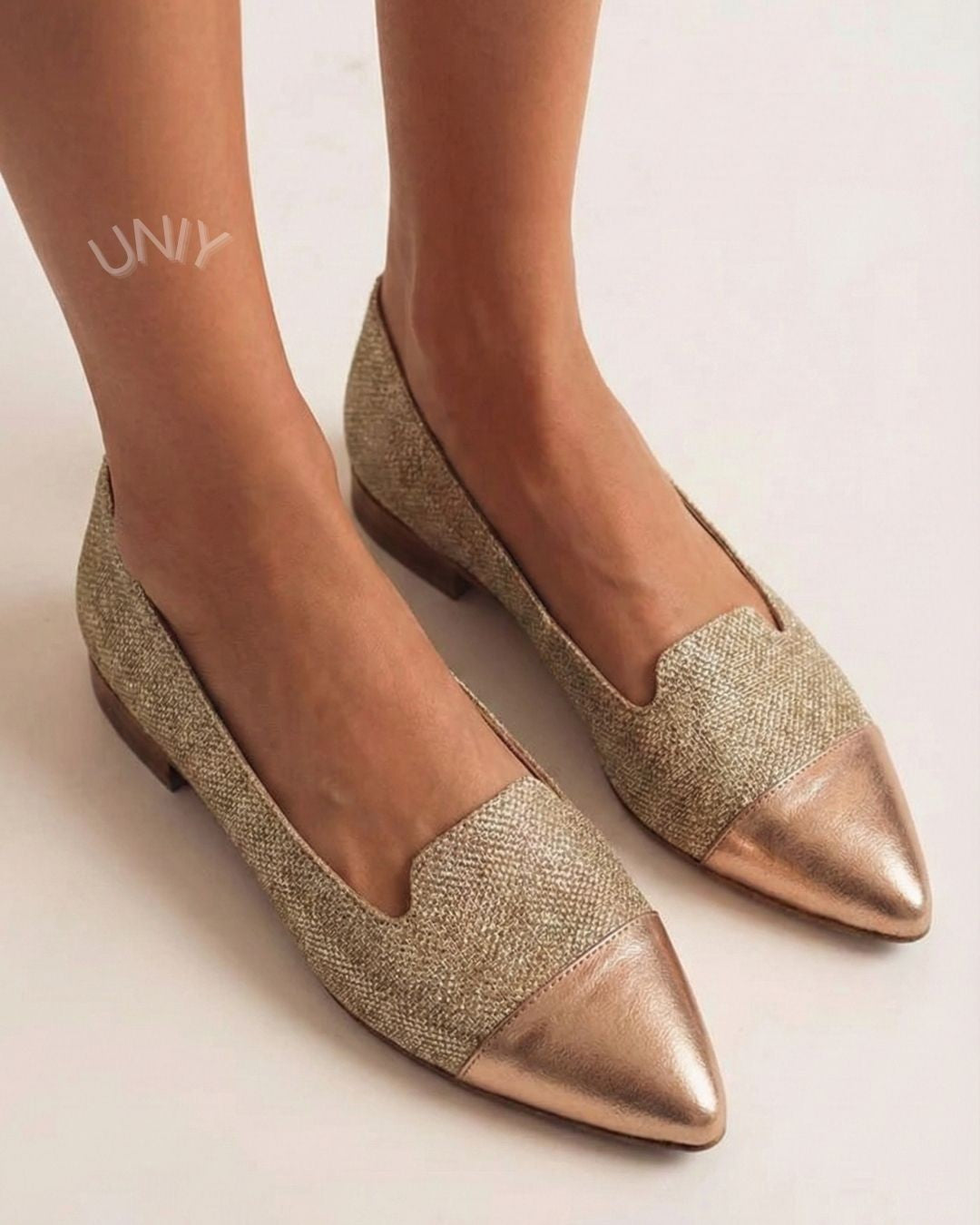 Ballerine con punta a punta scintillante color oro champagne [Pre-ordine]