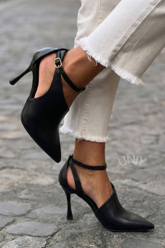 Chic Black Pointed Toe Asymmetric Side Cutout High Heels [Pre Order]