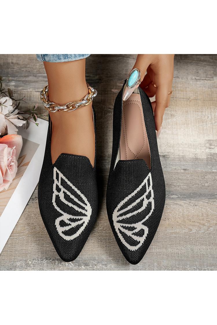 Sapatilhas Casuais de Malha com Padrão de Borboleta, Bicolor e Bico Apontado