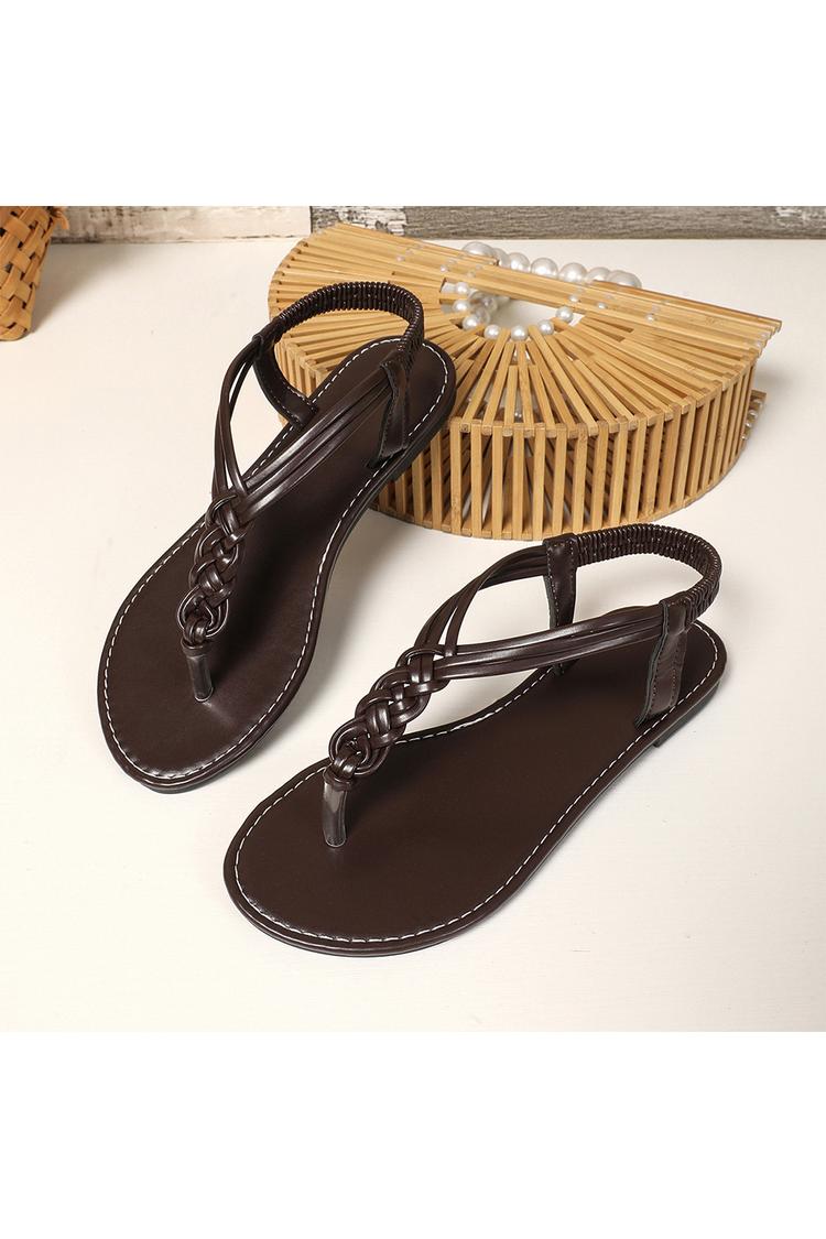 Einfarbige geflochtene Riemen Flip-Flops lässige Outdoor-Sandalen
