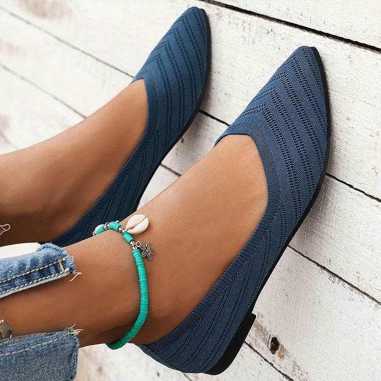 Einfarbige Strick Atmungsaktive Spitzzehen Slipper