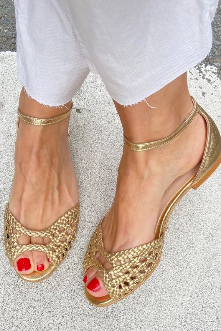 Elegant Woven Cutout Open Toe Ankle Strap Flat Sandals