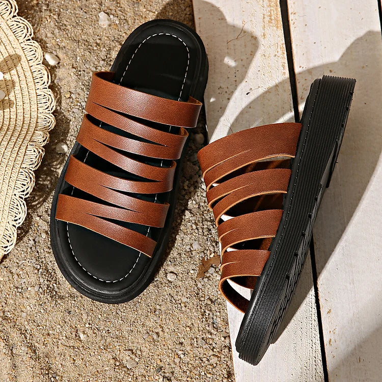 Cutout Straps Round Toe Outdoor Casual Platform Slippers