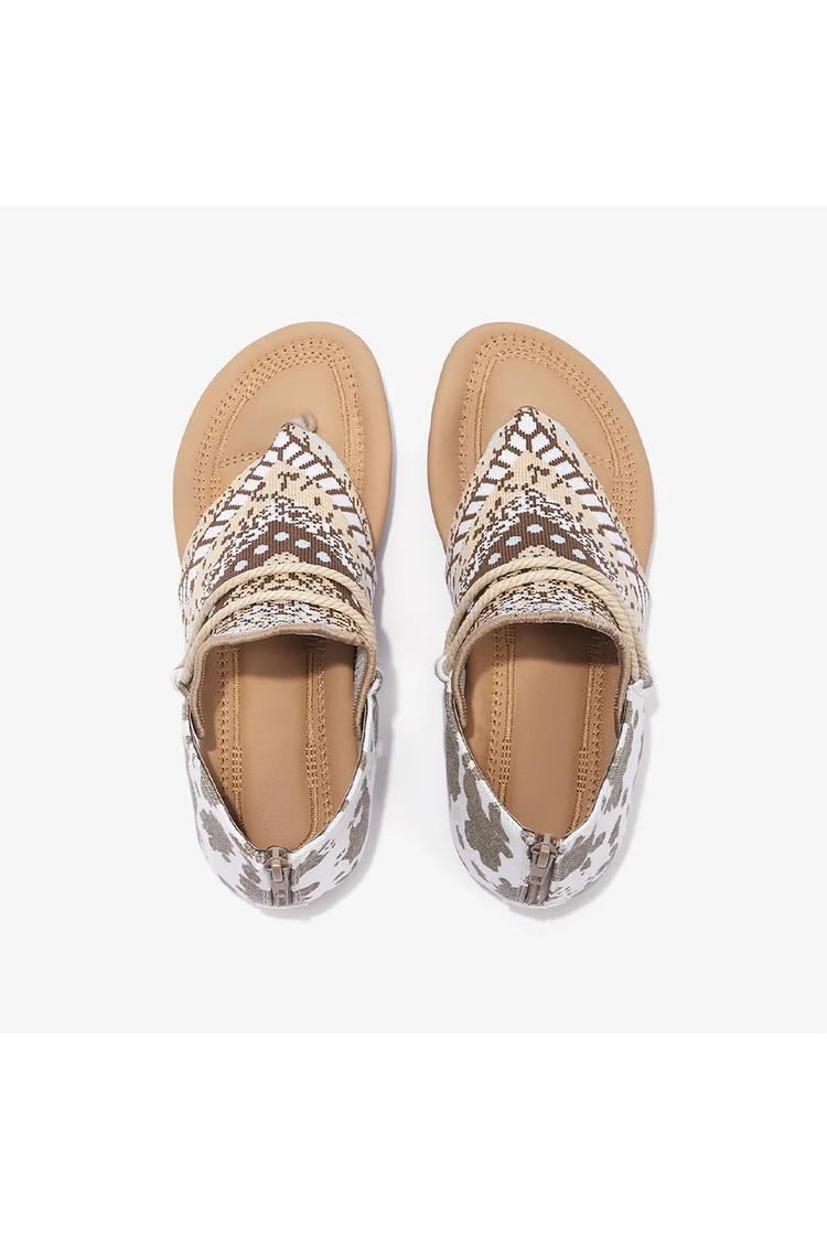 Sandalias casuales con punta redonda estilo bohemio y estampado abstracto 