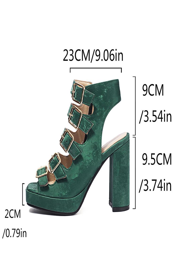 Scarpe con tacco grosso, cinturino posteriore, fibbia e punta quadrata traforata 