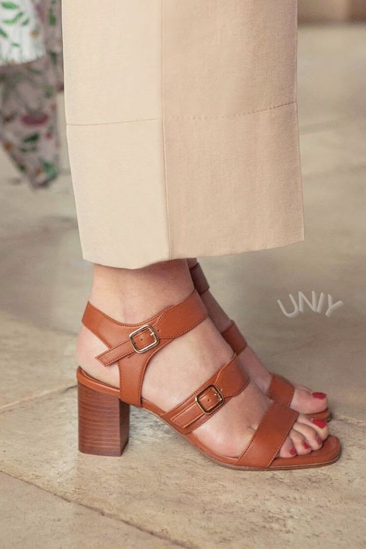 Chic Brown Triple Strap Double Buckle Block Heel Sandals [Pre Order]