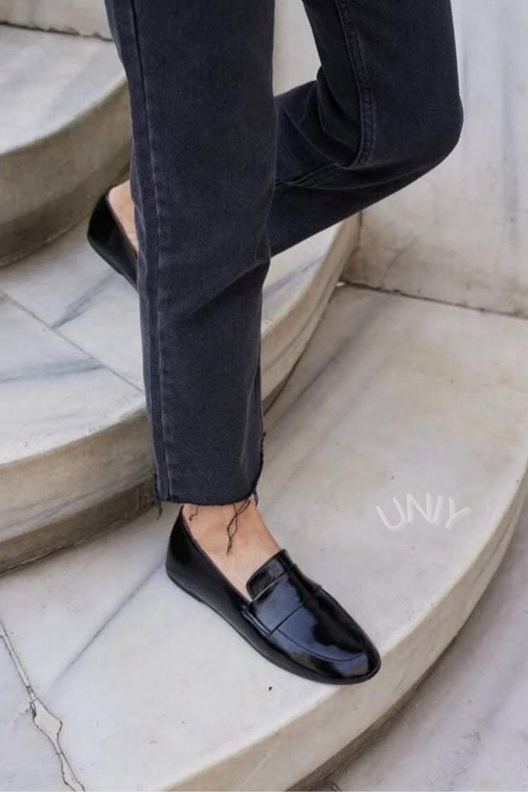 Solid Color Polished Leather Versatile Penny Loafers [Pre Order]