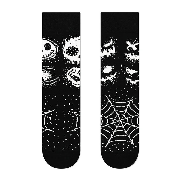 Calcetines de media pantorrilla con estampado de esqueleto de guitarra y muñeco de Muppet de Halloween 