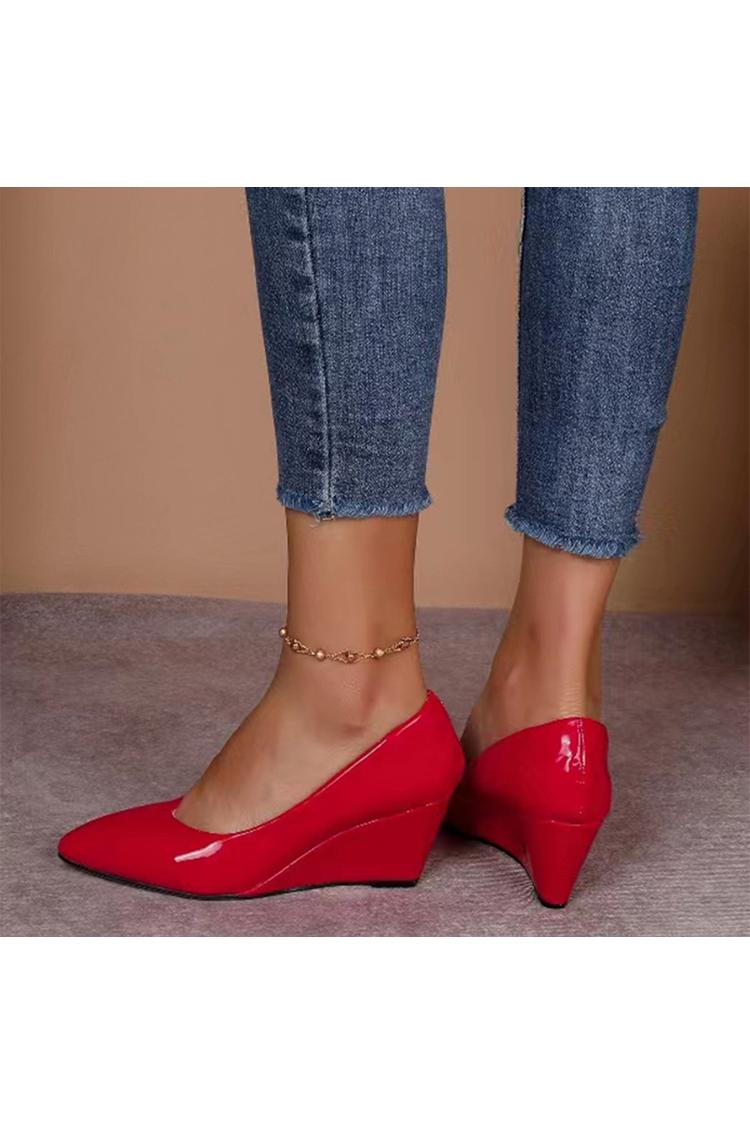 Scarpe con tacco a zeppa casual slip-on eleganti a punta tinta unita