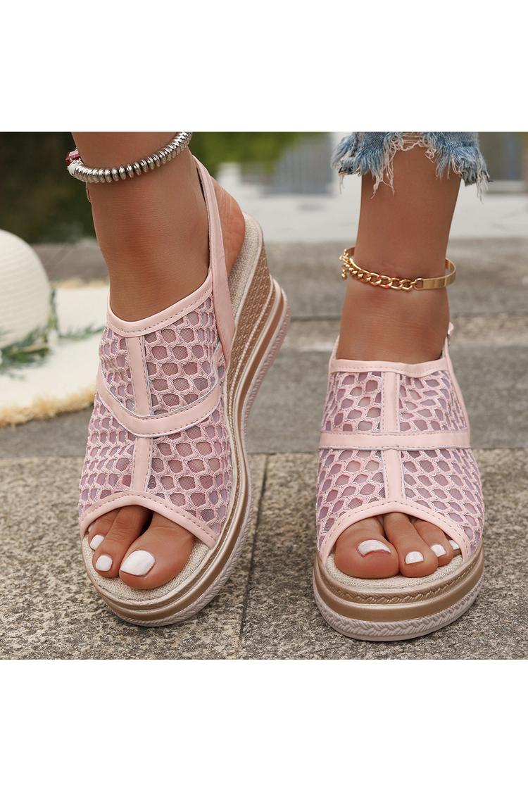 Zeppe casual in rete con cinturino alla caviglia con fibbia e punta aperta patchwork