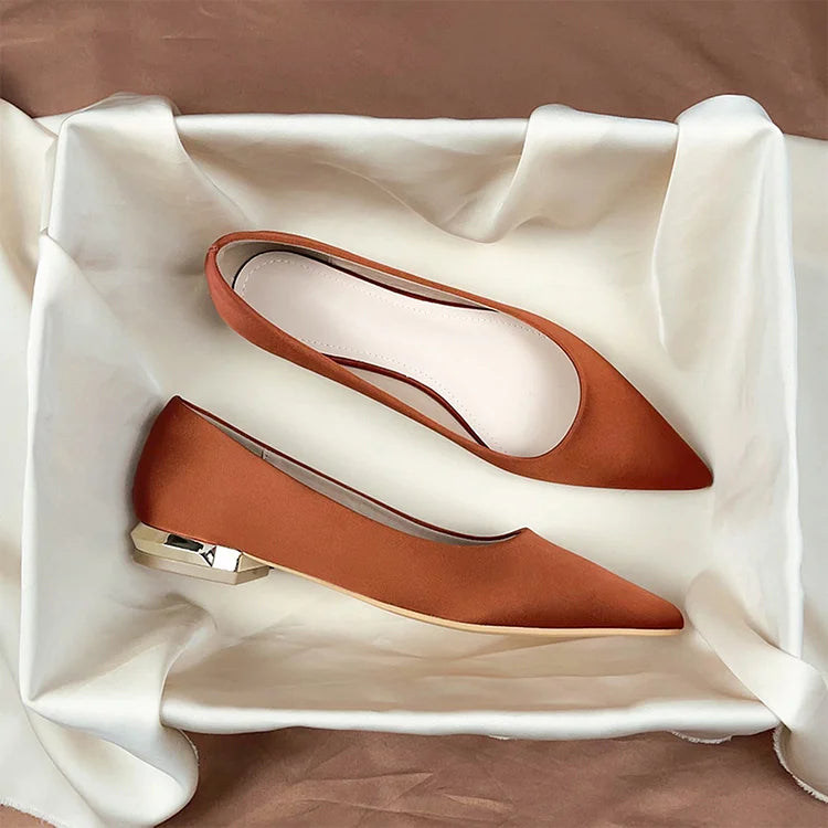Satin Solid Color Pointed Toe Elegant Slip On Flats