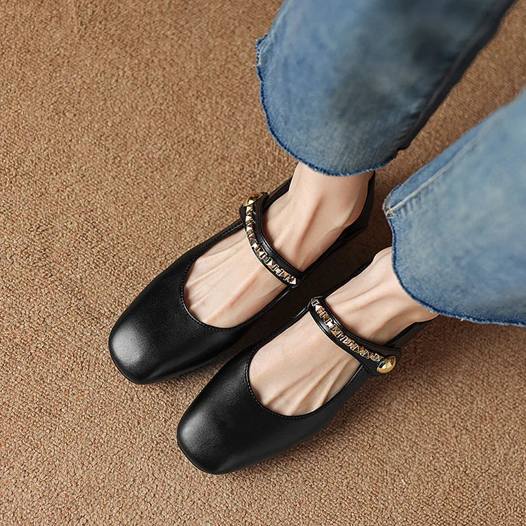 Rebites de Metal Decoração Fivela da Tira no Peito do Pé Sapatilhas de Bico Quadrado