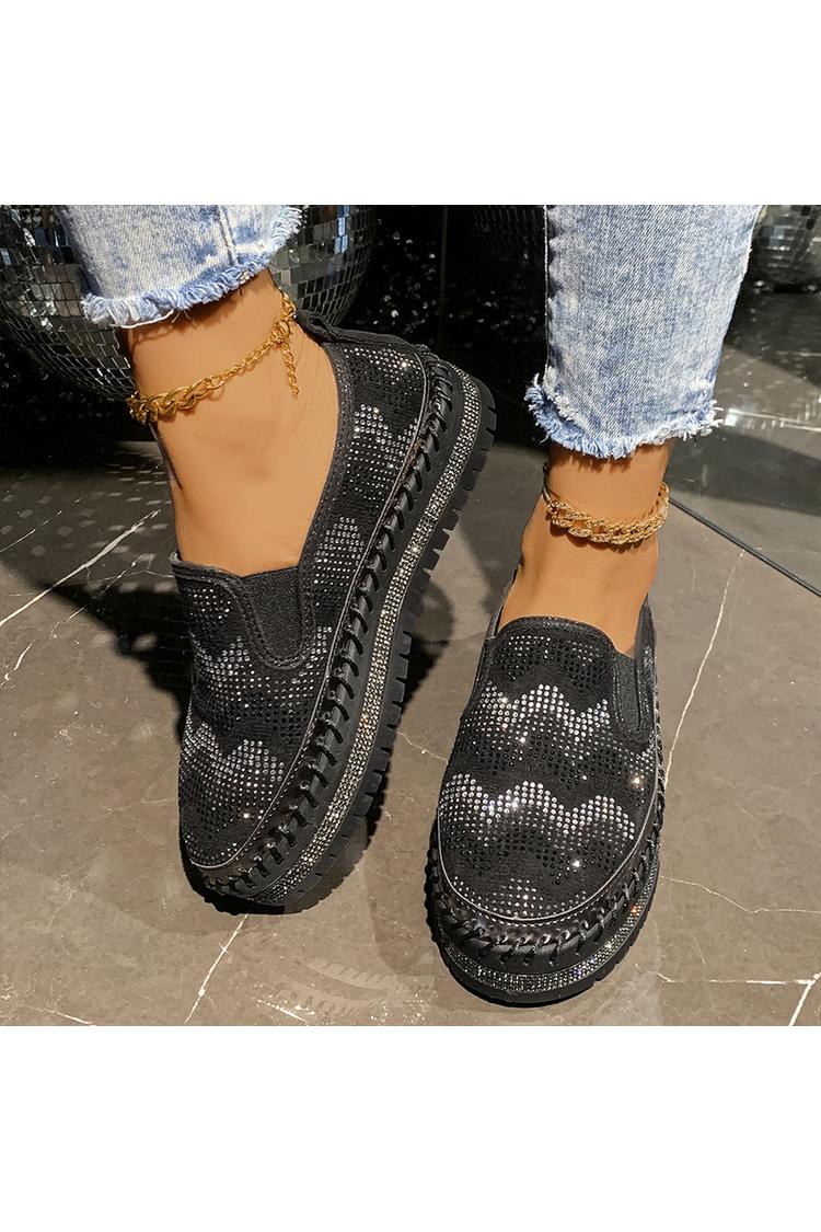 Colorblock gewellte Strassverzierung runde Zehe lässige Plateau Slipper