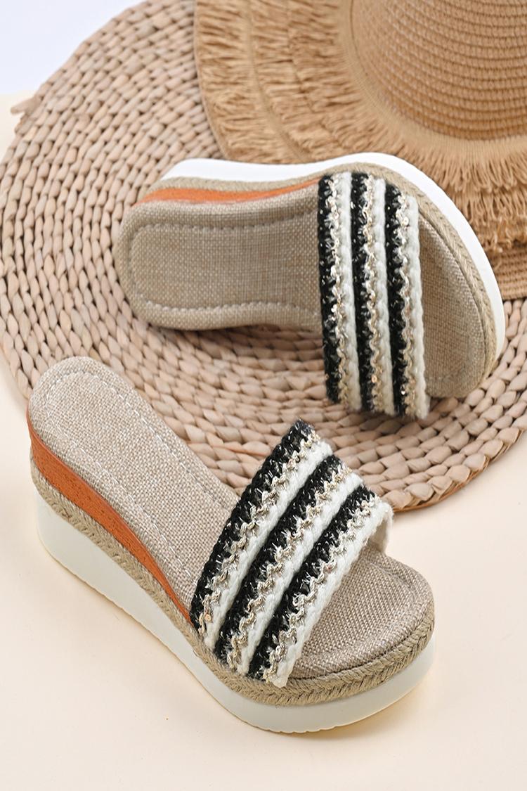 Colorblock Knitted Round Toe Casual Outdoor Wedge Slippers