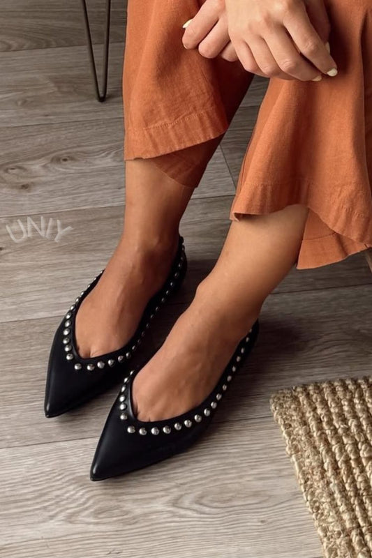 Chic Black Studded Pointed Toe Slip-On Flats [Pre Order]