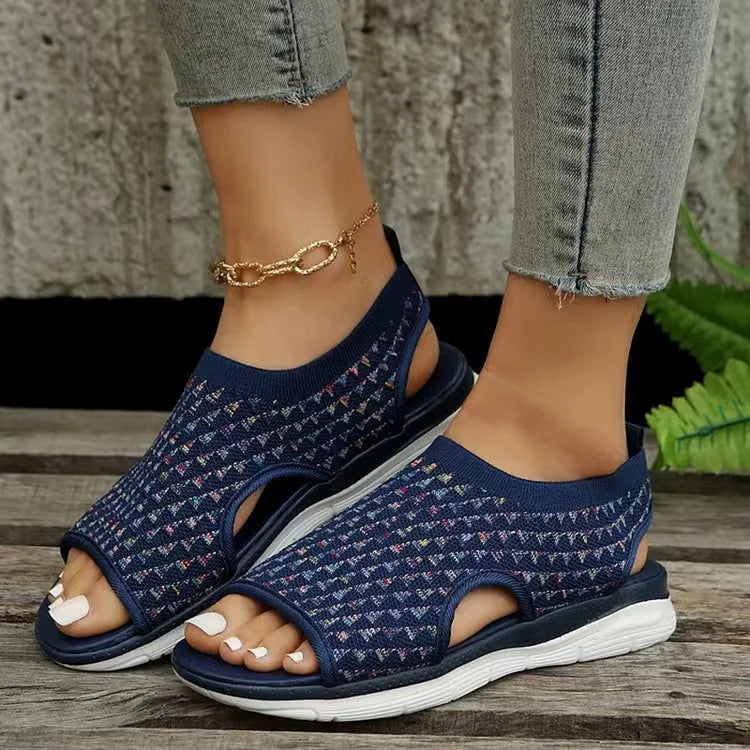 Casual Colourful Triangular Pattern Hollowed Slingback Slide Platform Sandals