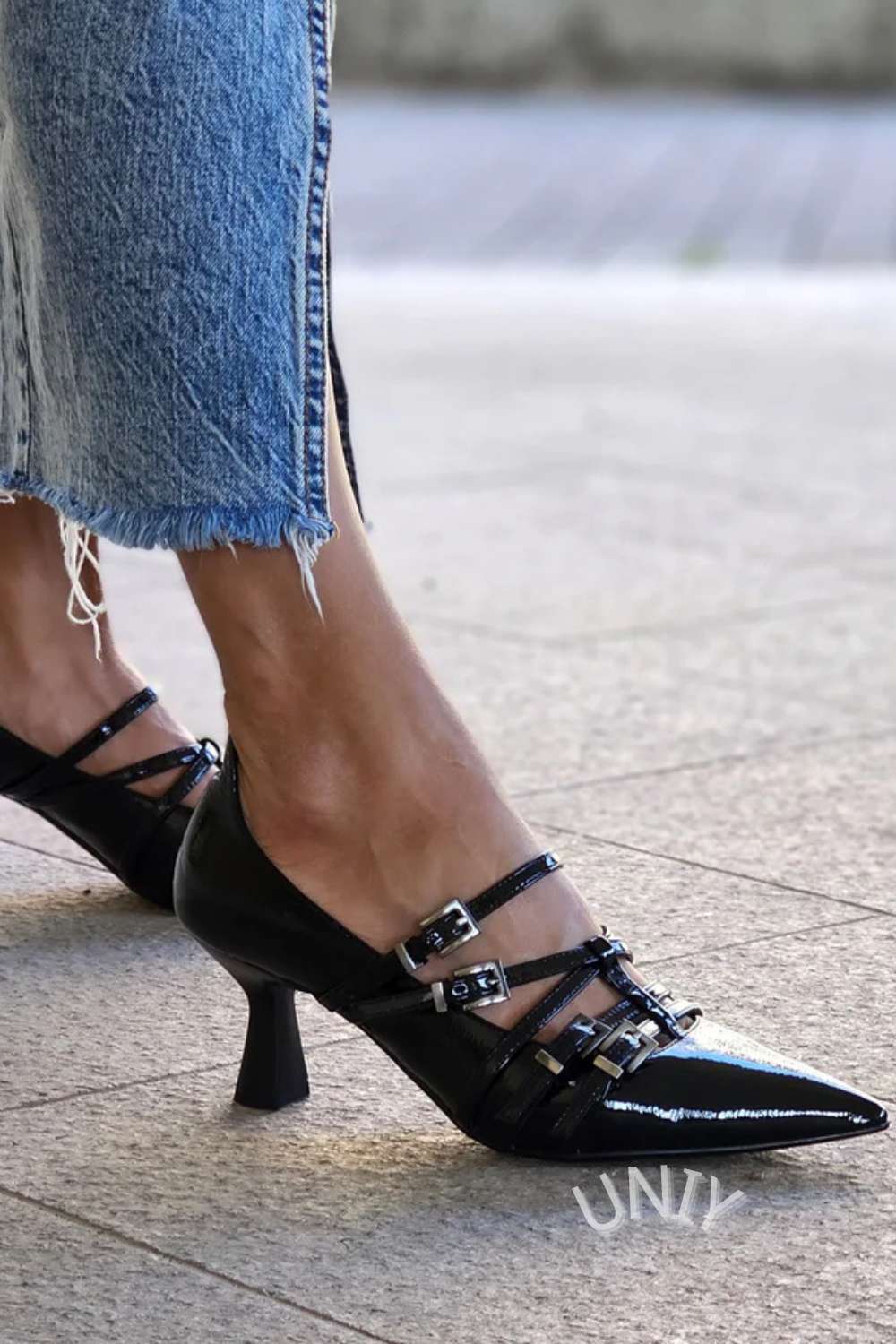 Black Patent Multi-Buckle Pointed Heels [Pre Order]