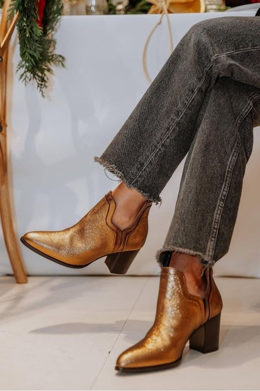 Botas Ocidentais Metálicas Douradas até ao Tornozelo [Pré-Encomenda]