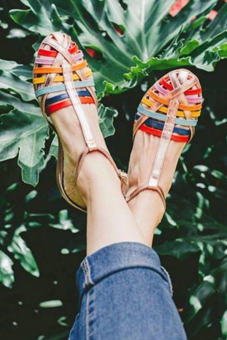 Regenbogen Metallic Gewebte Huarache Geschlossene Zehen Sandalen [Vorbestellung]