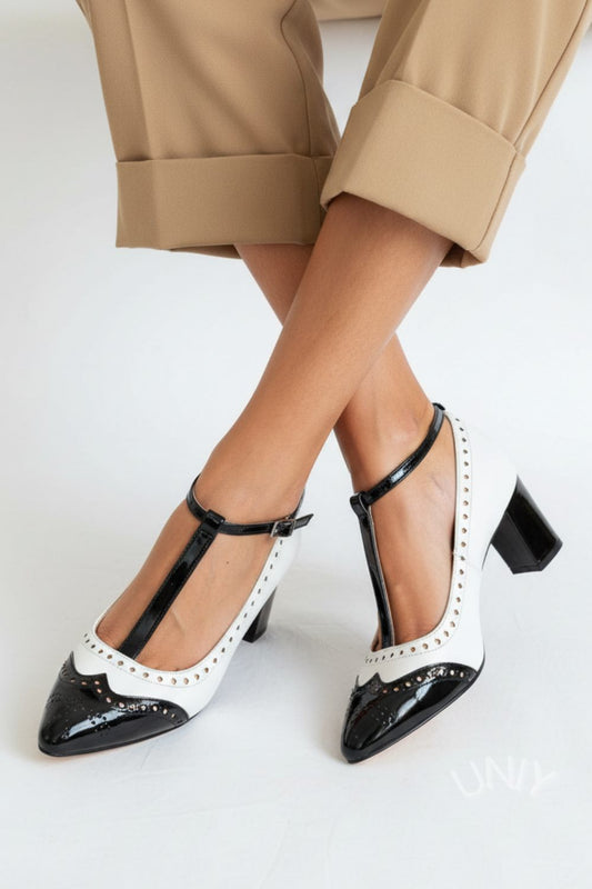 Vintage-inspirierte schwarz-weiße Blockabsätze [Vorbestellung]