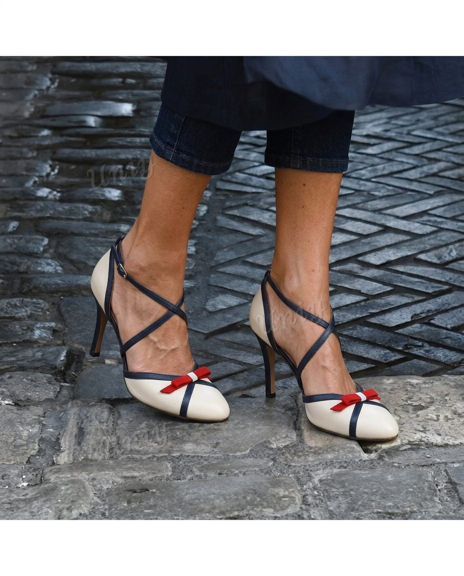 Bow Accent Crisscross Pointed Toe Stiletto Pumps [Pre Order]