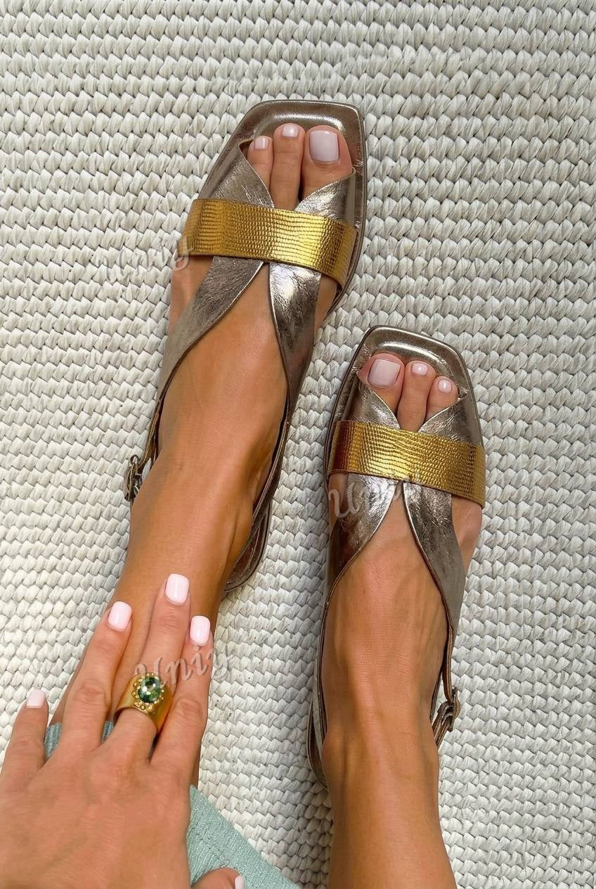 Crisscross Square Toe Slingback Flat Sandals [Pre Order]
