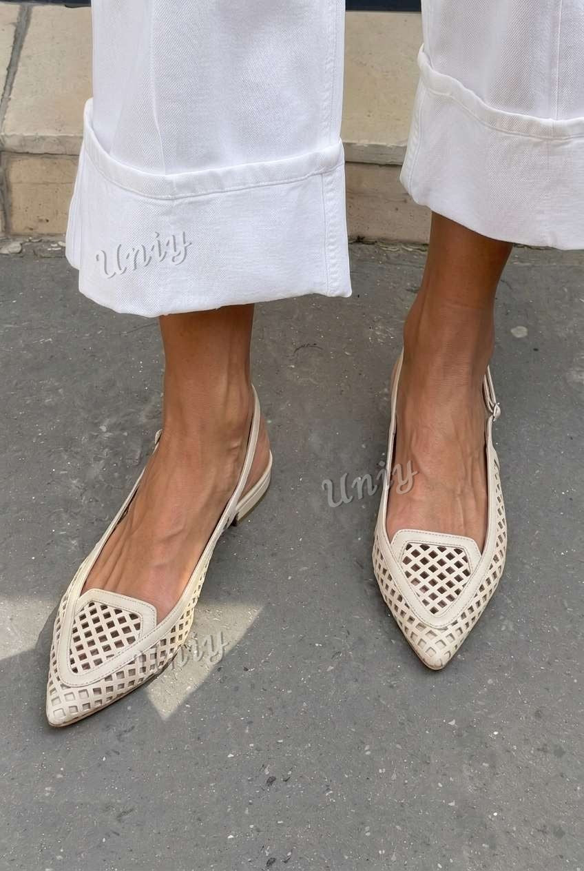 Laser Cut Pointed Toe Slingback Casual Flats [Pre Order]