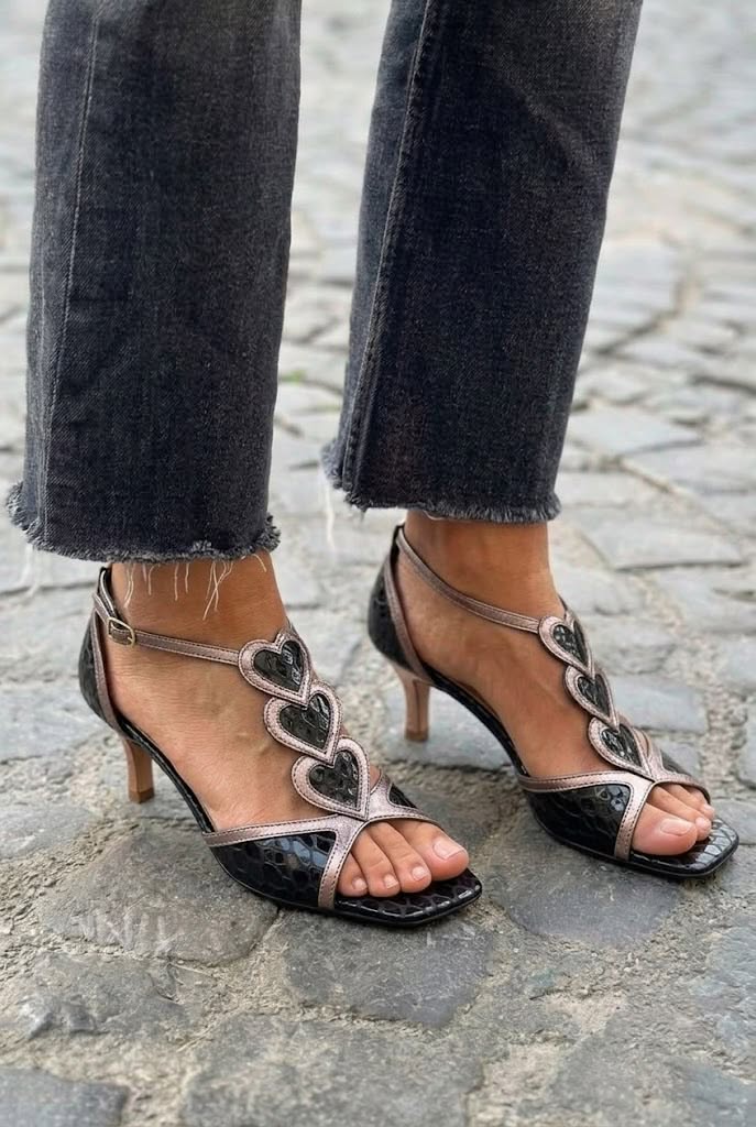 Heart Embellished Open Toe T-Strap Kitten Heels [Pre Order]