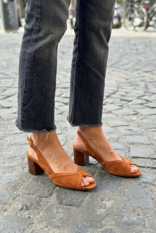 Suede Crisscross Peep Toe Slingback Block Heels [Pre Order]
