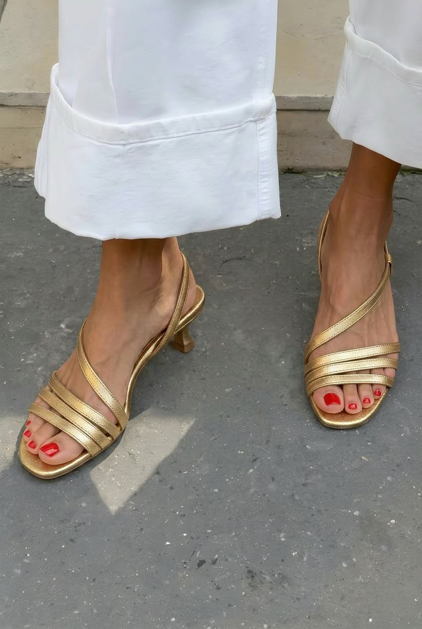 Strappy Asymmetric Square Toe Kitten Heel Sandals [Pre Order]