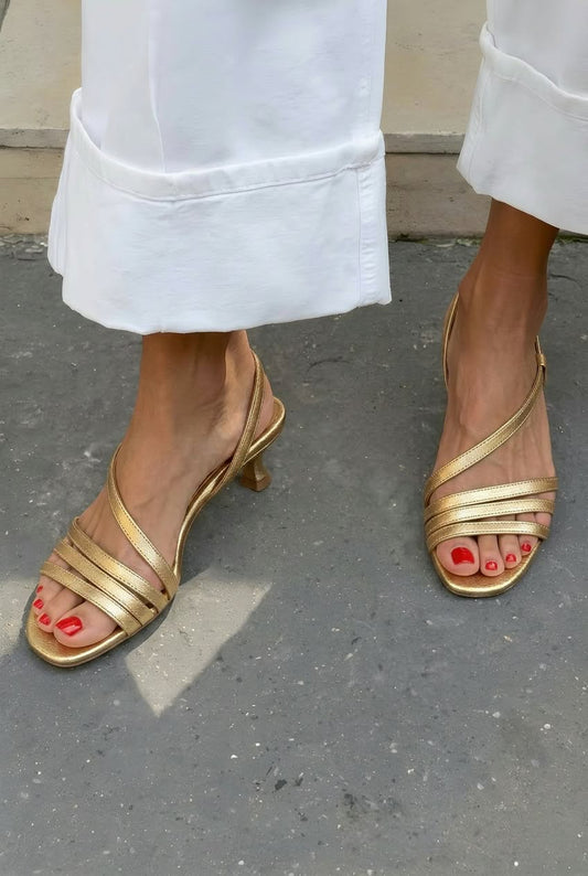 Strappy Asymmetric Square Toe Kitten Heel Sandals [Pre Order]
