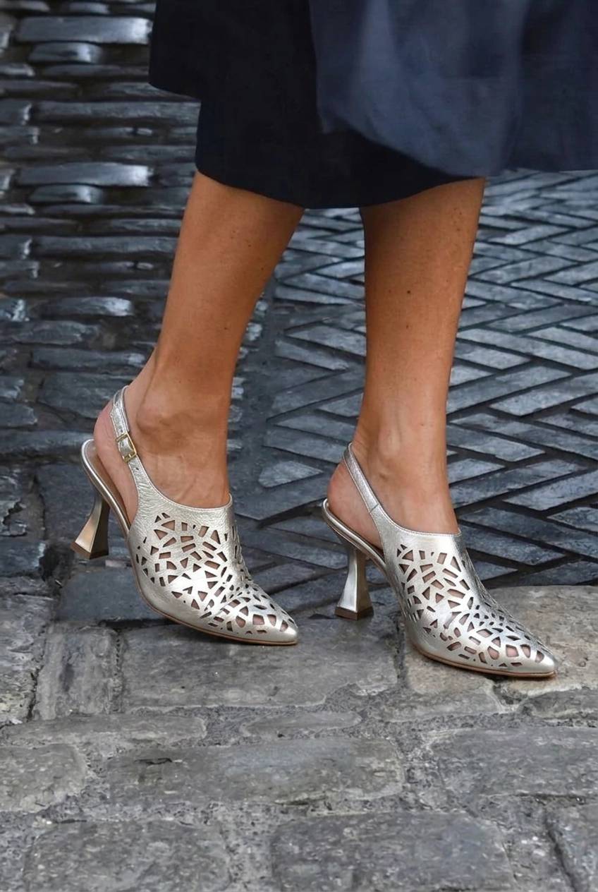 CutoutPointed Toe Slingback Flared Heel Pumps [Pre Order]