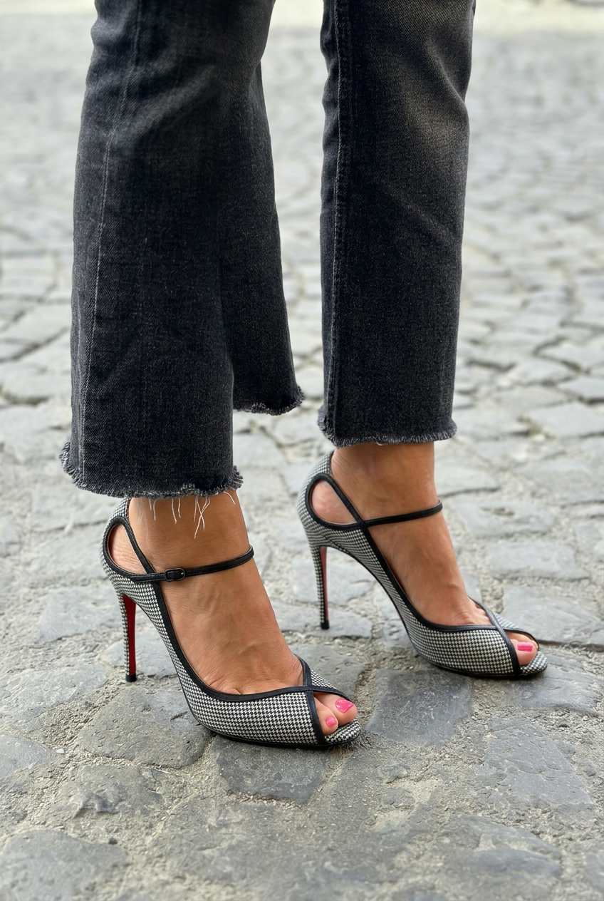 Houndstooth Crossover Peep Toe Stiletto Slingback Pumps [Pre Order]
