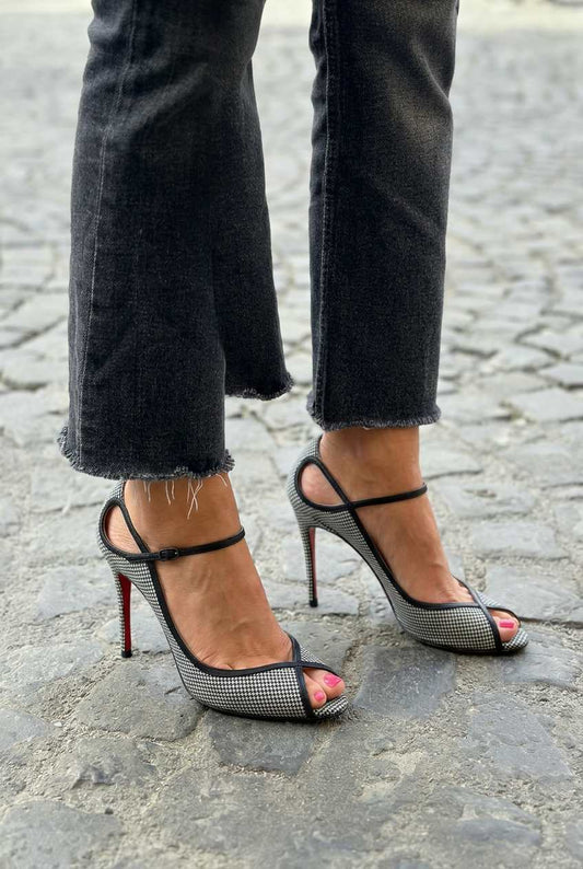 Houndstooth Crossover Peep Toe Stiletto Slingback Pumps [Pre Order]