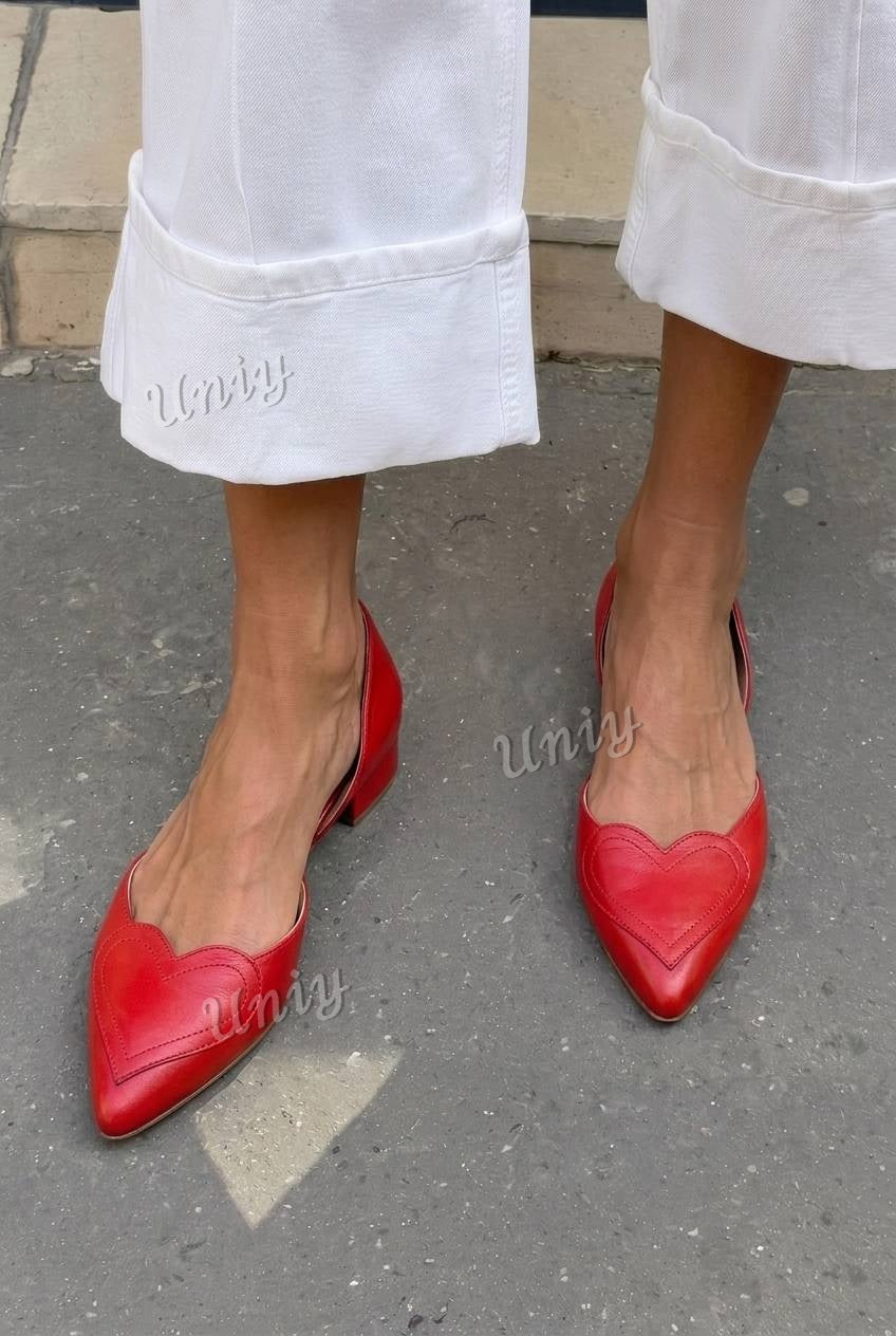 Heart Stitched Pointed Toe Flat D'Orsay Shoes [Pre Order]
