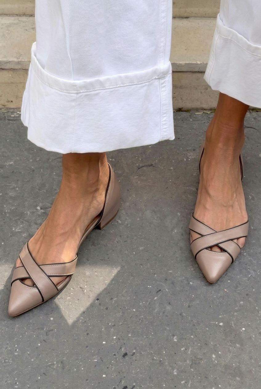Crisscross Pointed Toe Low Block Heel Flats [Pre Order]