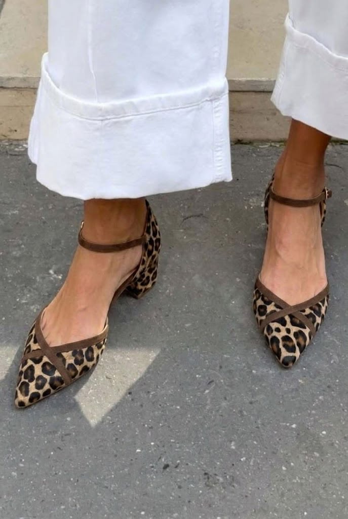 Leopard Print Pointed Toe Ankle Strap Brown Block Heels [Pre Order]