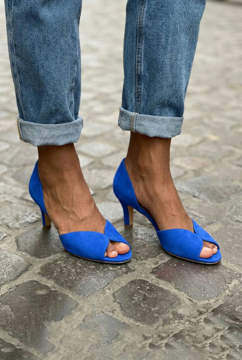 Faux Suede Peep Toe D'Orsay Pink Kitten Heels