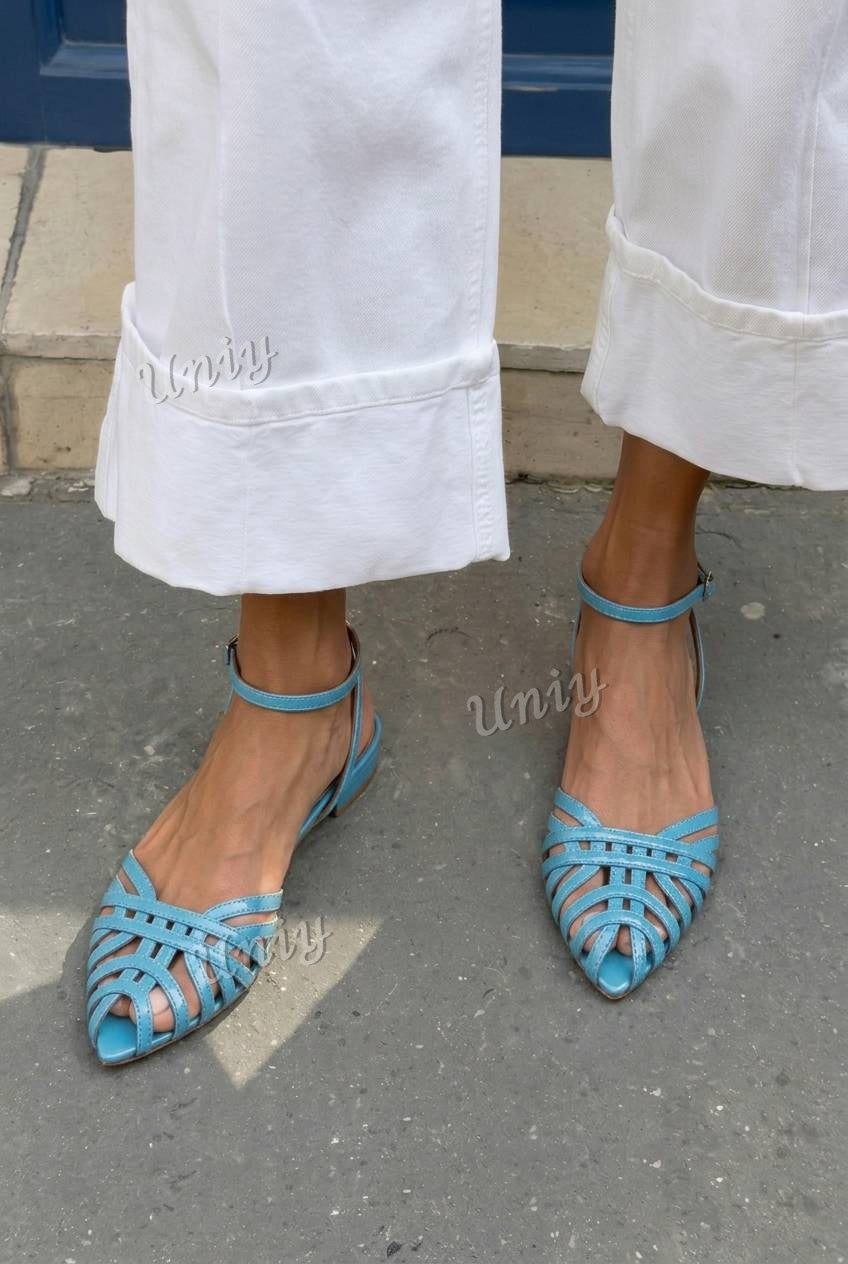 Woven Crisscross Peep Toe Ankle Strap Flat Sandals [Pre Order]