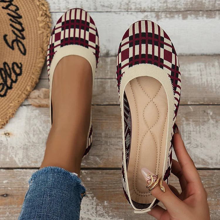 Casual Geo Pattern Print Round Toe Low-Top Knit Loafers