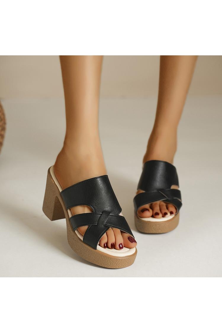 Sandali casual con tacco, punta tonda, tinta unita, con ritaglio irregolare