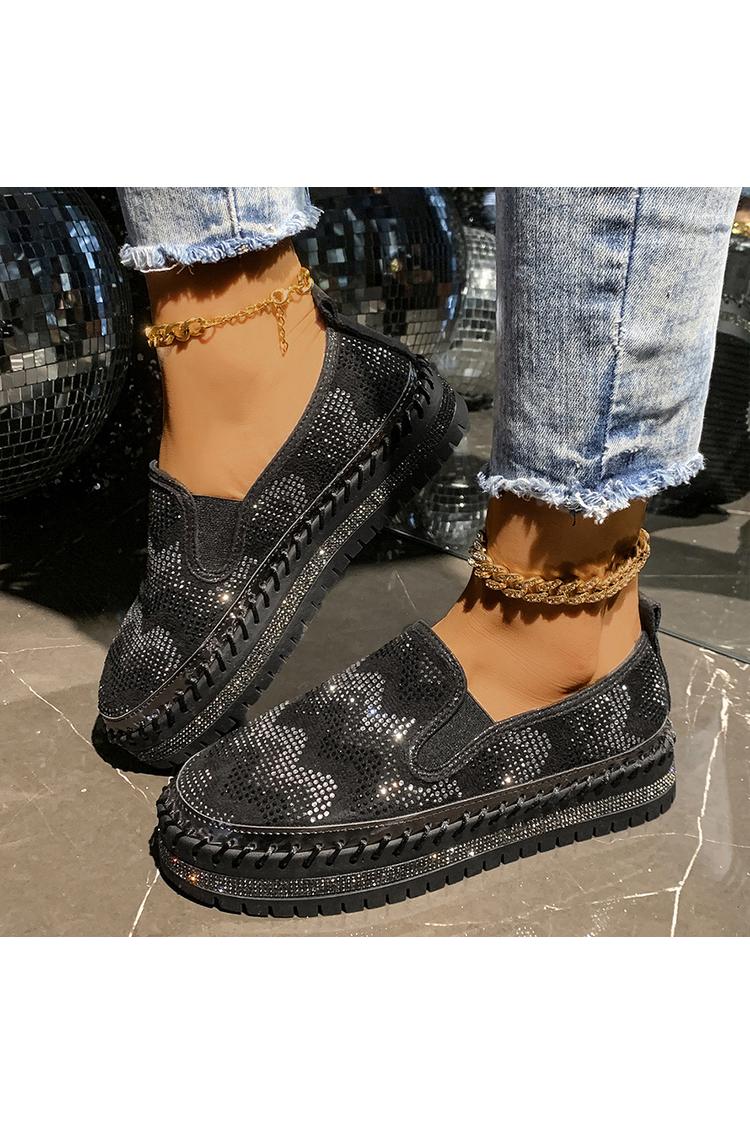 Colorblock gewellte Strassverzierung runde Zehe lässige Plateau Slipper