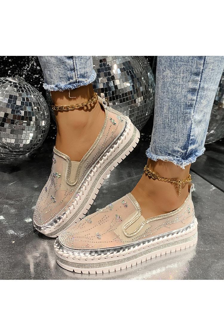 Mesh Strass Dekor Atmungsaktive Runde Zehen Freizeit Plateauschuhe