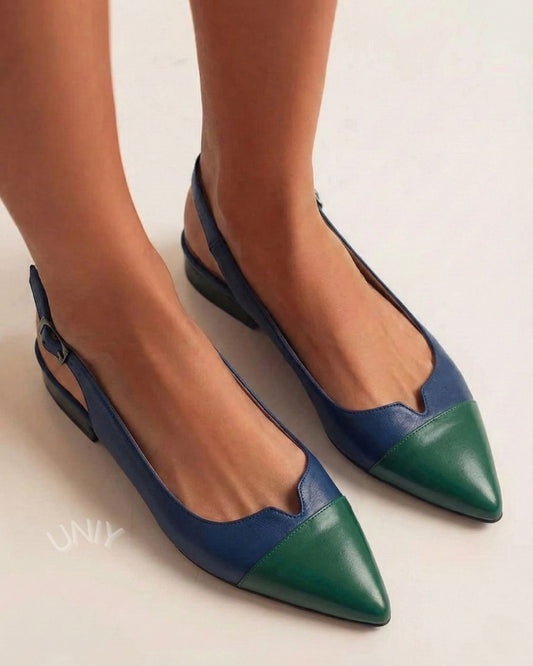 Retro Two Tone Pointed Toe Slingback Ballet Flats [Pre Order]