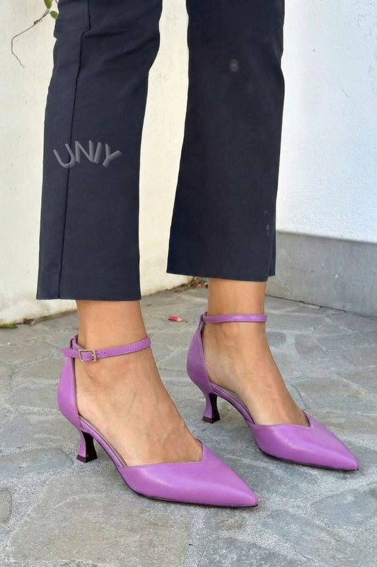 Elegant Purple Pointed Toe V-Cut Ankle Strap Kitten Heels [Pre Order]
