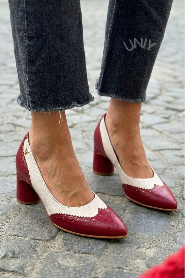 Vintage Coloblock Brogue Pointed Toe Block Heel Pumps [Pre Order]